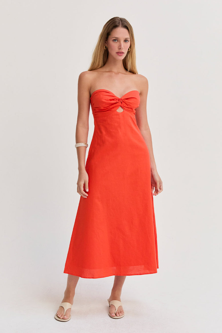 Emery Front Twist Linen Midi Dress