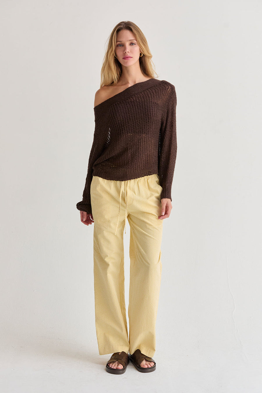 Deni Textured Striped Drawstring Pants