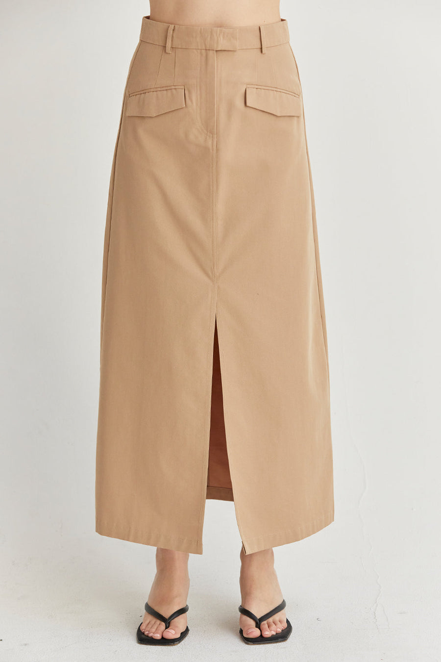 Yunes Front Bottom Slit Midi Skirt