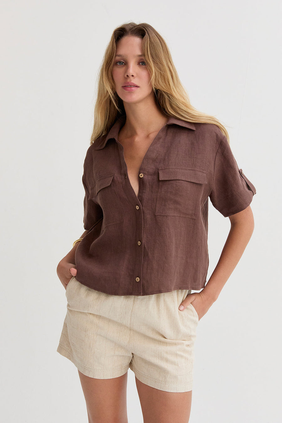 Mali Button Down Short Sleeve Linen Top