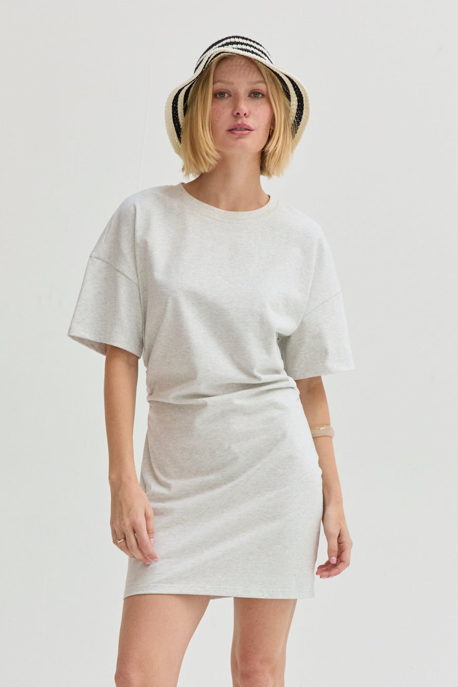 Erin Elbow Sleeve Ruched T-shirt Mini Dress