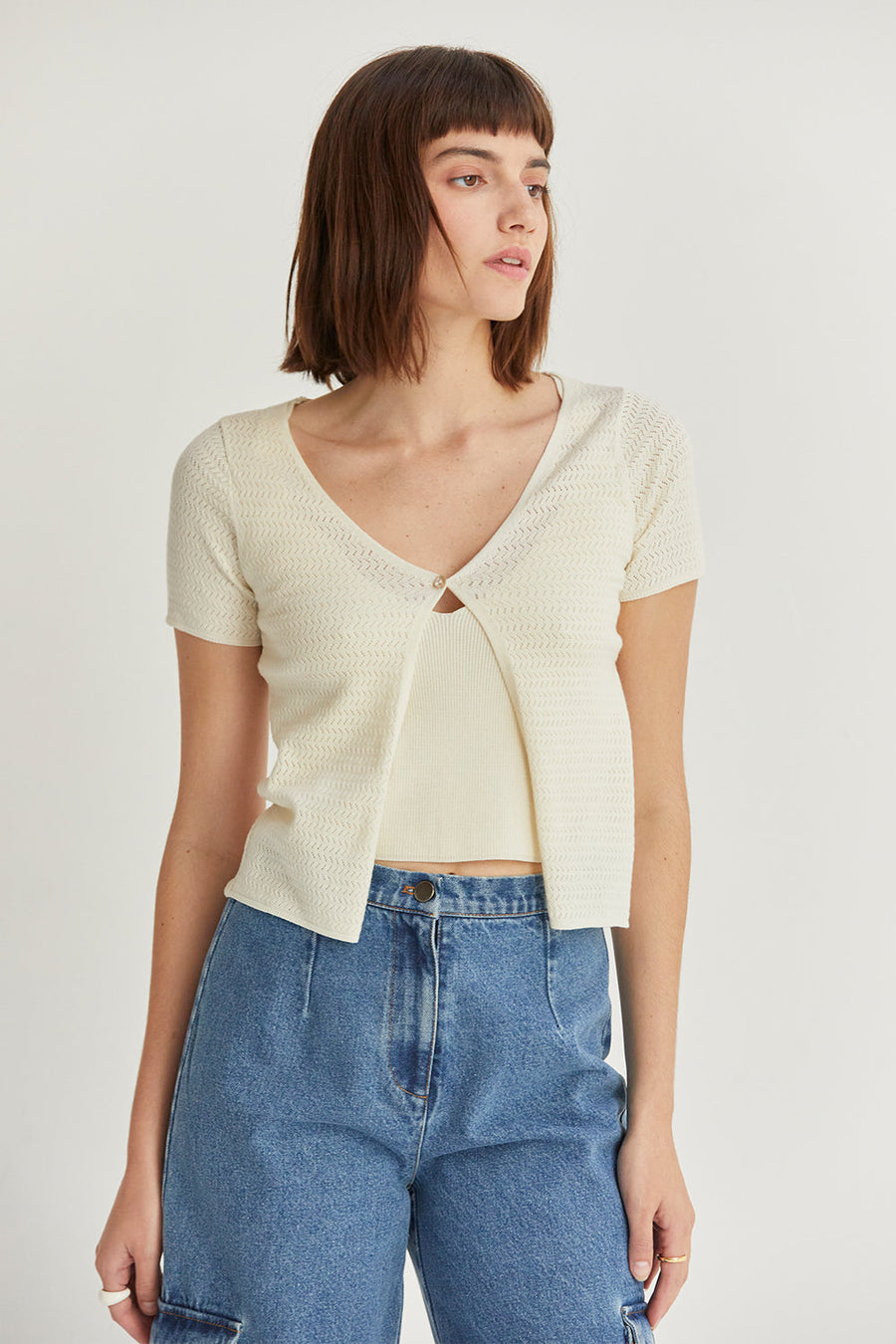 Sia Textured Knit V-Neck Top
