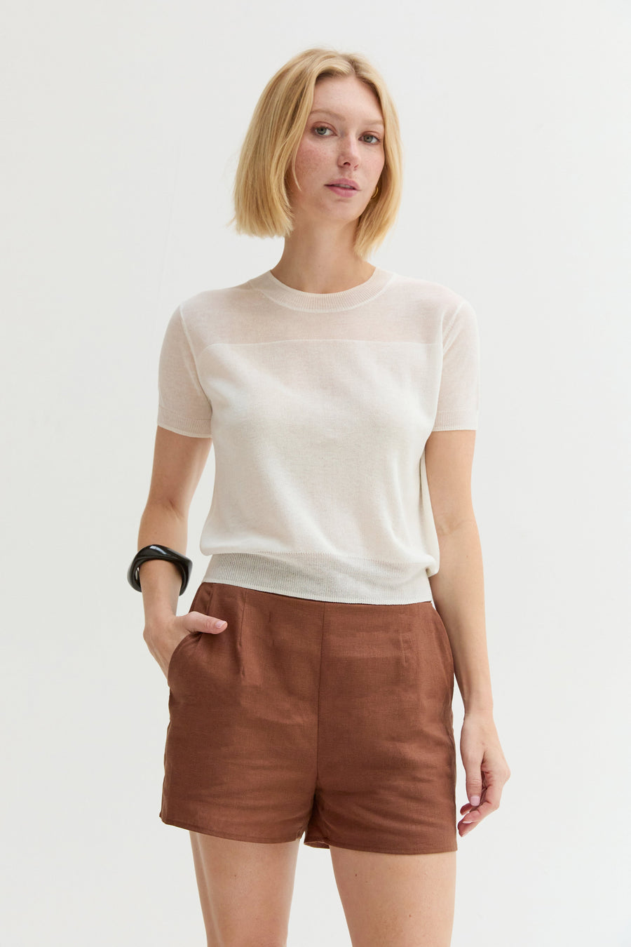 Uri Short Sleeve Sheer Knit Top